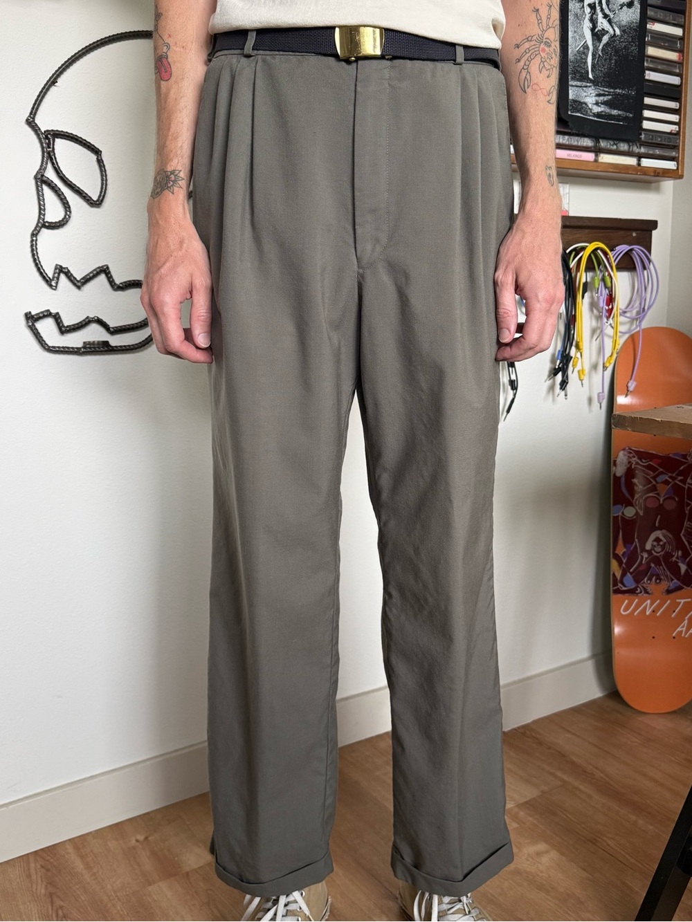 Vintage 80s 90s Gray Wool Lined High Waisted Pleated Trousers ~ 33 x 30